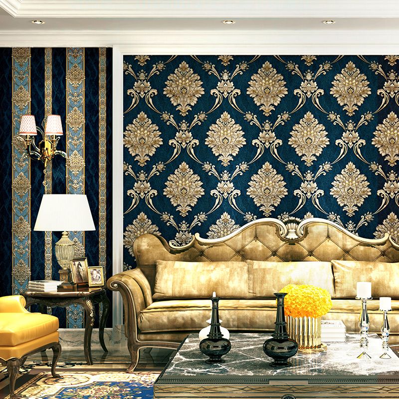 3D Embossed Unpasted Wallpaper Vintage Damask Printed Wall Decor for Living Room