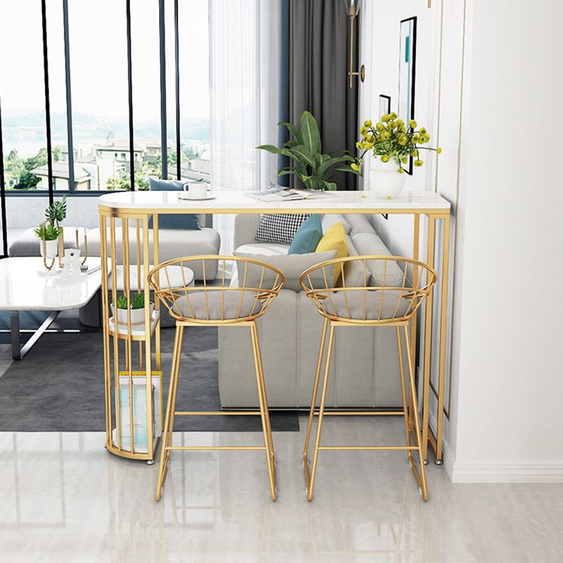 Glam Style Stone 1/2/3 Pieces Bar Table Set Rectangle Bar Table with Metal Legs for Home