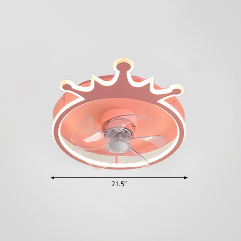 Loop Shaped Aluminum Fan Lighting Cartoon Pink Semi Flush Mounted Ceiling LED Light with Remote Control