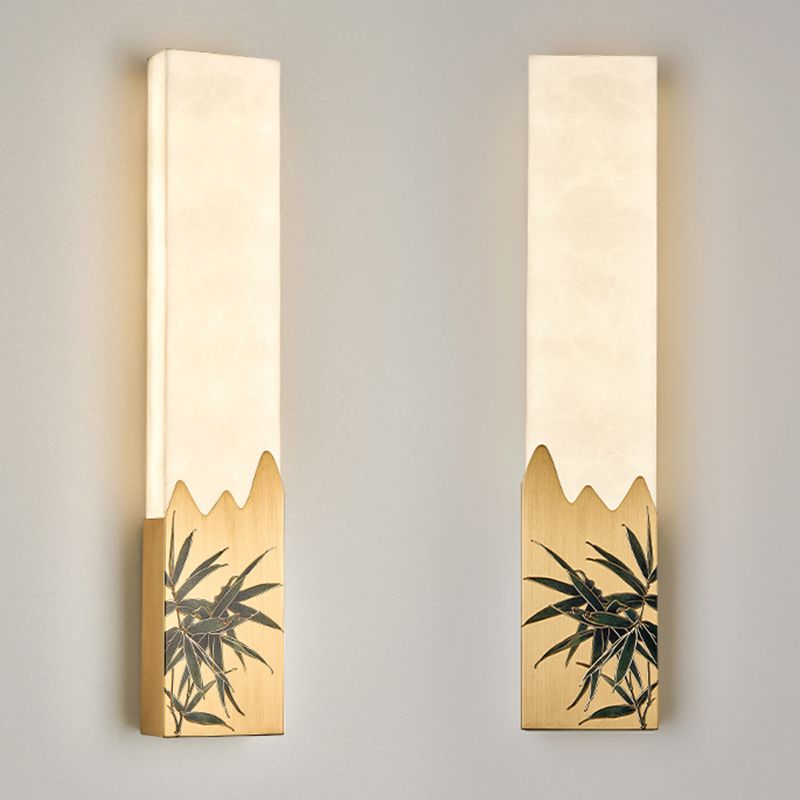 Modern Metal Wall Sconce Rectangle Shape Wall Light with Stone Shade for Living Room