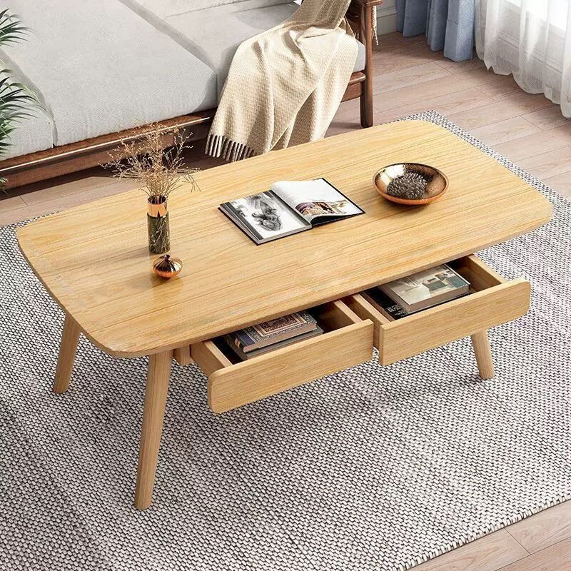 Modern Wood Texture Walnut/wood Rectangle with Drawer Coffee Table