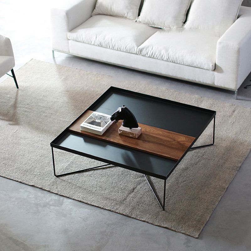 Mid-Century Modern Cross Legs Metal Square/Rectangular Single Coffee Table