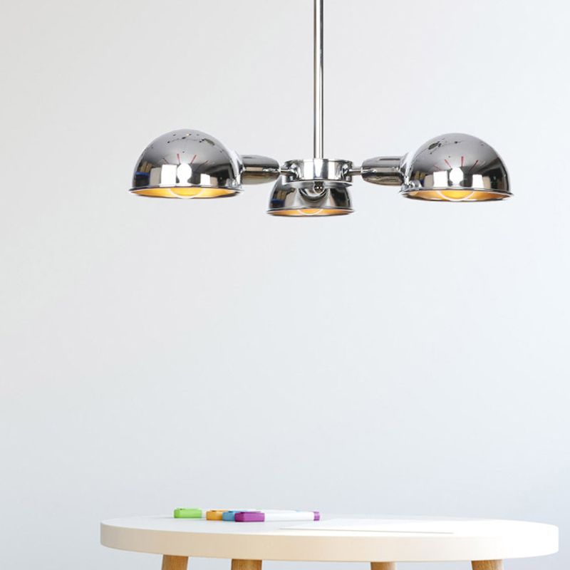 Plafonnier semi-encastré industriel à 3 lumières en métal pour salon, noir/laiton/chrome, dôme