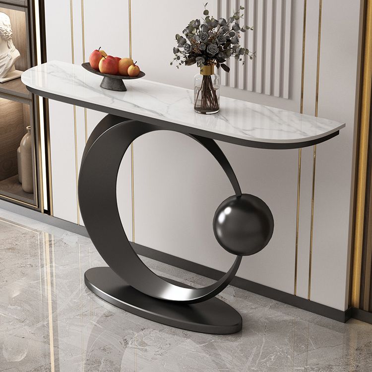 Glam Console Accent Table Half Moon Console Sofa Table in Stone