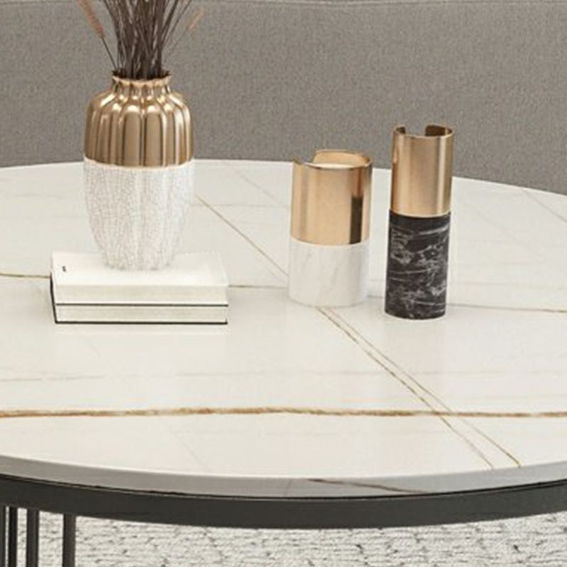 Round Slate Coffee Table Glam Nesting Coffee Table Set with Storage Shelf