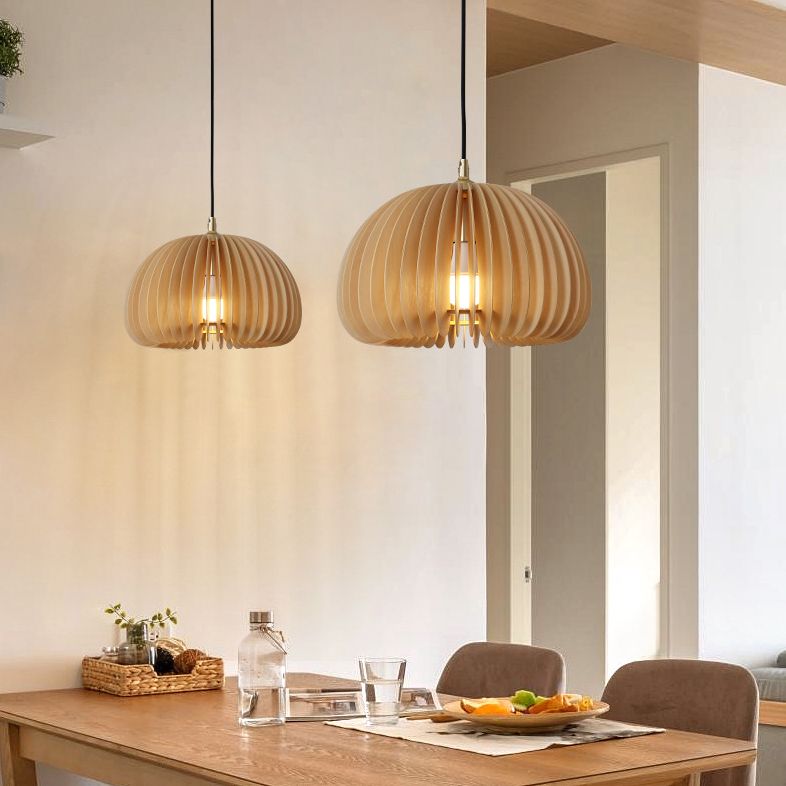 1 Light Pumpkin Hanging Ceiling Lights Creative Modern Wood Pendant for Clothing Store