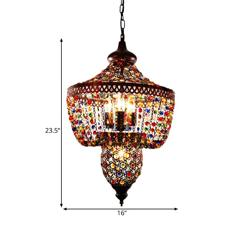 4 Bulbs Metal Chandelier Pendant Light Bohemian Bronze Lantern Dining Room Suspension Lighting