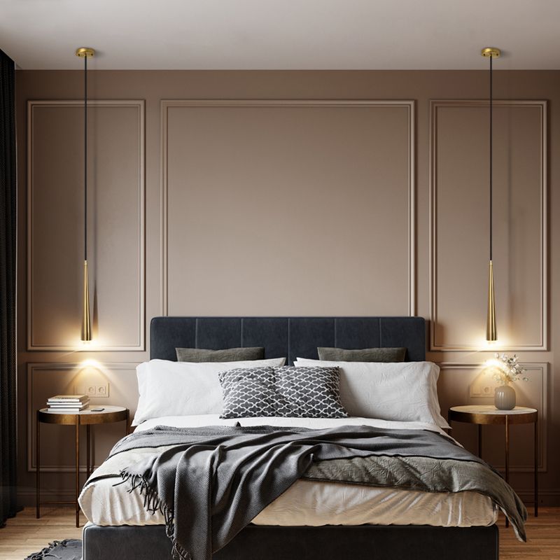 Lange kegel messing led hangend licht lampje Noordse stijl minimalisme metalen hanger lamp met kristalschaduw