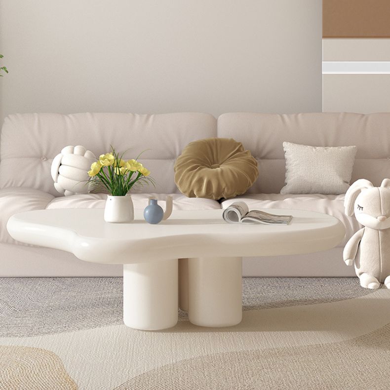 Solid Wood Cream Coffee Table Cloud-Shaped 4 Legs Cocktail Table