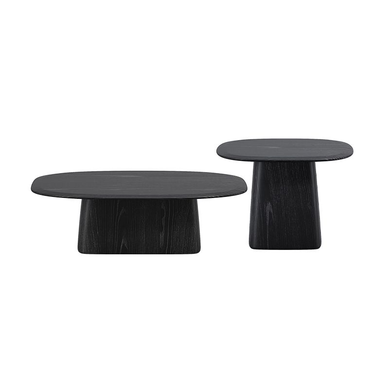 Pedestal Coffee Table Black Solid Wood Coffee Cocktail Table