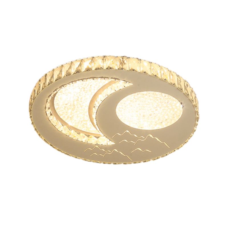 Cut Crystal Nickel Flush Light Fixture Moon/Star LED Contemporary Ceiling Mount for Bedroom
