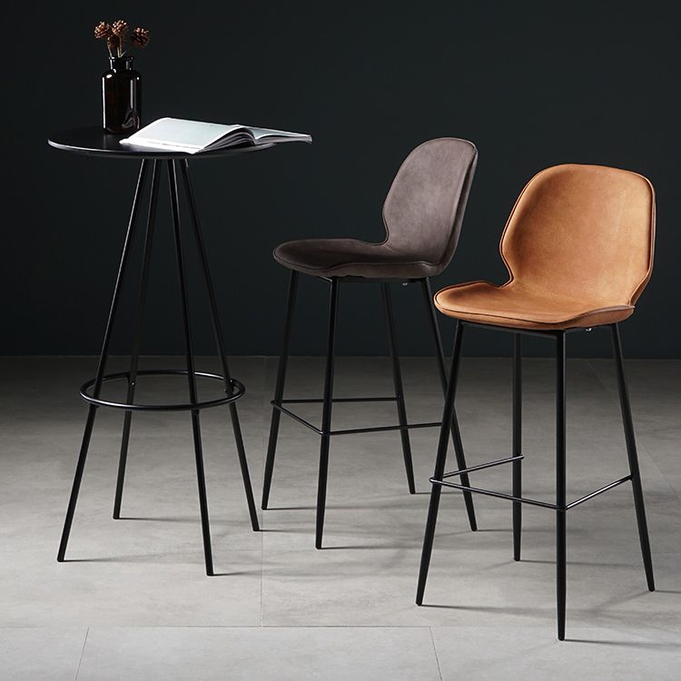 Scandinavian Footrest Matte Finish Barstool Restaurant Leather Stool