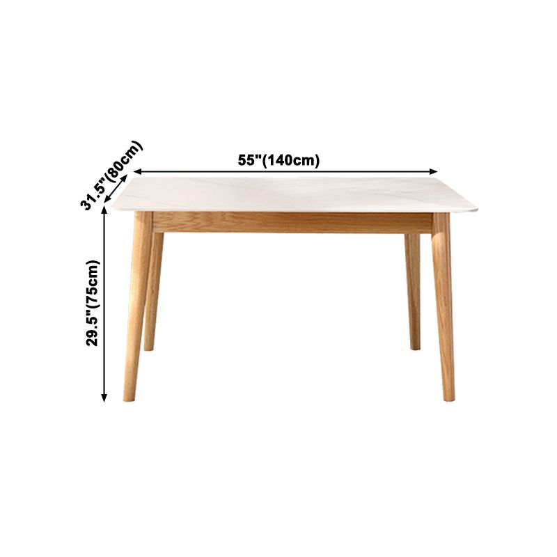 Simplicity Rectangle Dining Table White Sintered Stone Table with 4 Oak Solid Wood Legs