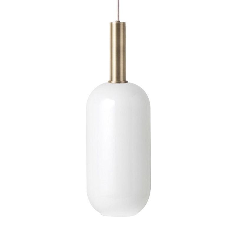 Opal Mattglas länglicher Deckenanhänger minimalist 1 leichte Messing -Hang -Lampen -Kit über Tisch