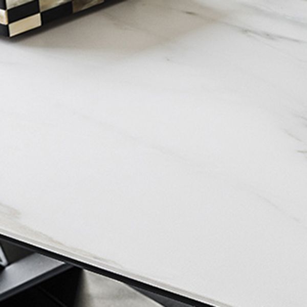 Industrial Sintered Stone Table for Restaurant Rectangle Dining Table with Black Pedestal