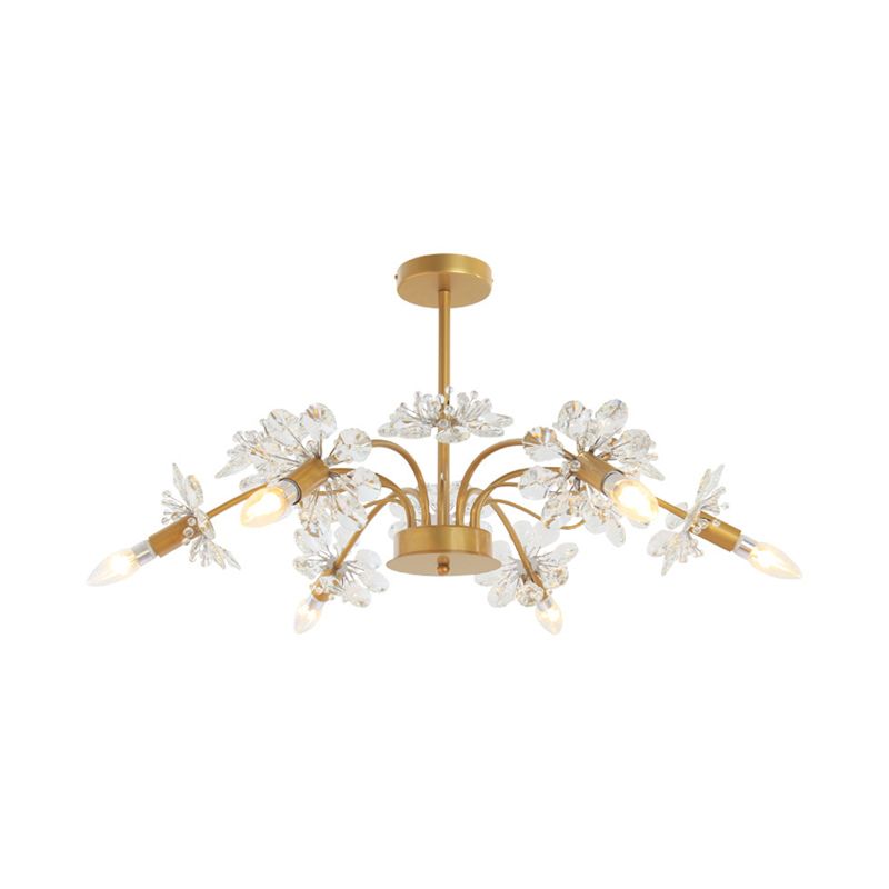 Curved Arm Metal Chandelier Light Traditional 6 Lights Living Room Hanging Lamp with Clear/Cream Crystal Accent