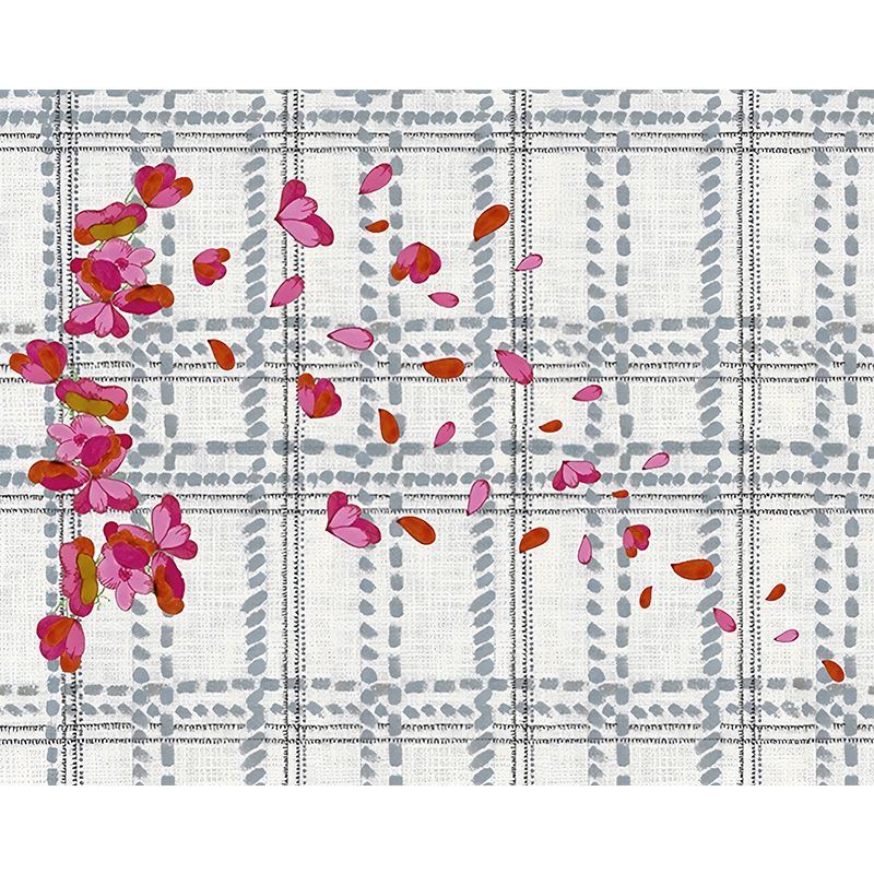 Stain Resistant Wallpaper Mural Modernist Non-Woven Wall Art with Tartan and Scattered Flower Pattern