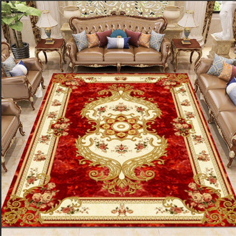 Red Modern Rug Blended Graphic Rug Stain Resistant Area Rug for Home Decor