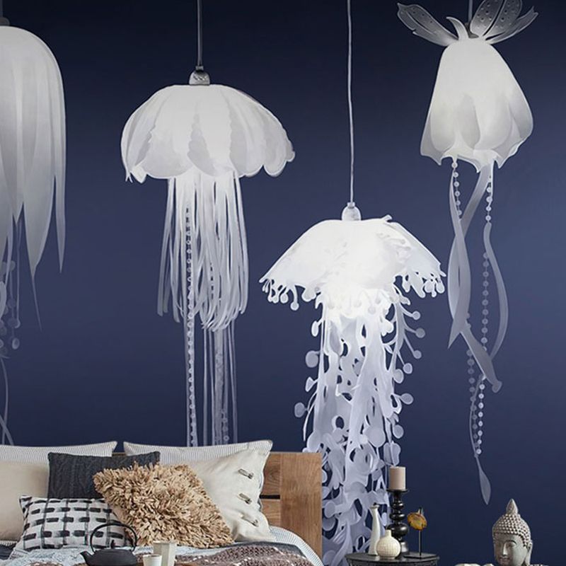 Full Size Illustration Natural Mural Wallpaper for Dining Room with Jellyfish in Blue and Purple