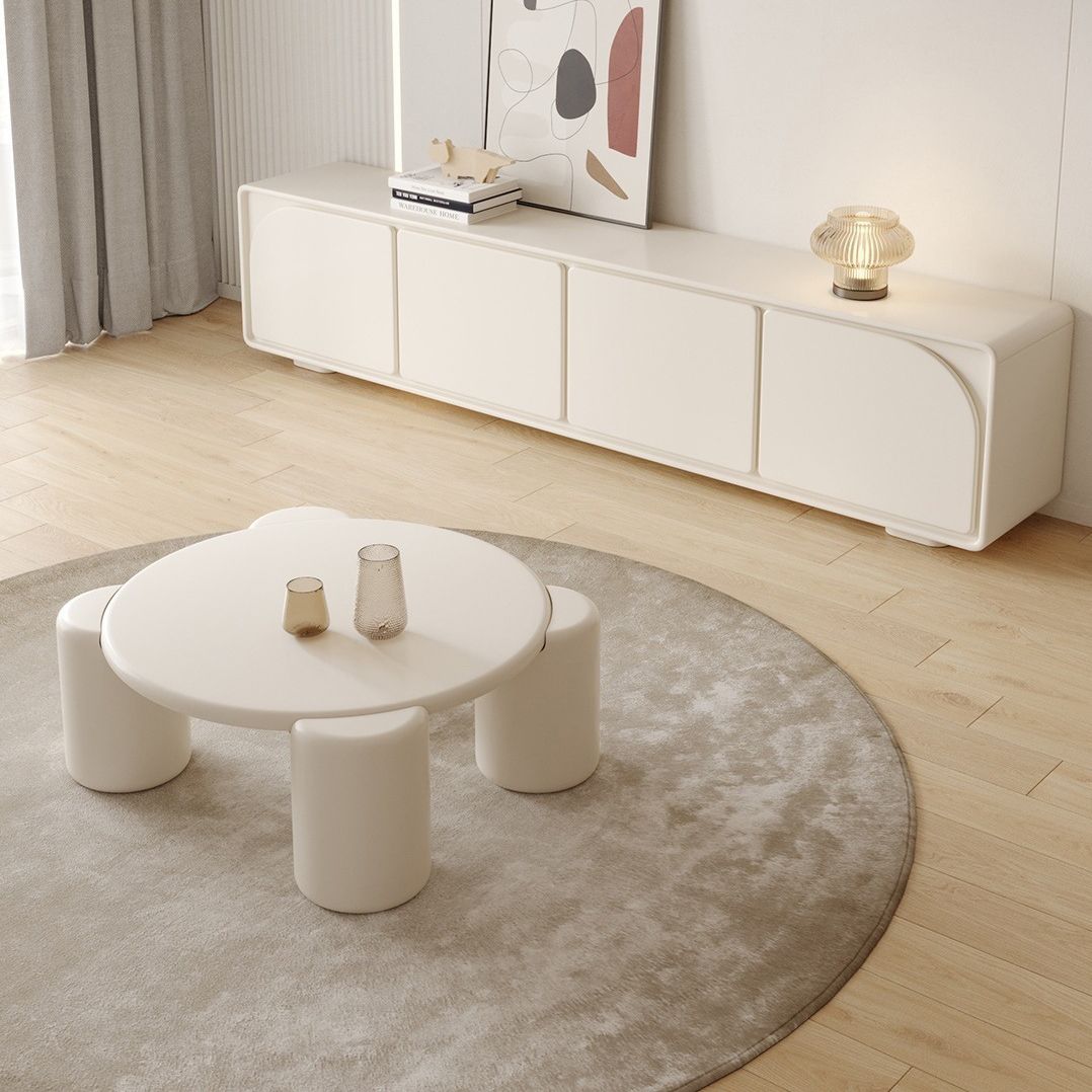 Round Wood Coffee Table White 4 Legs Cocktail Table for Home