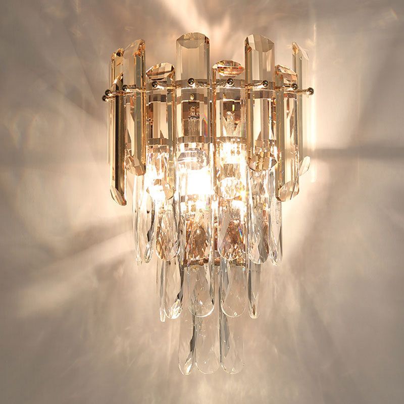 Modern Style Tiered Wall Light Crystal 2 Lights Sconces for Bedroom