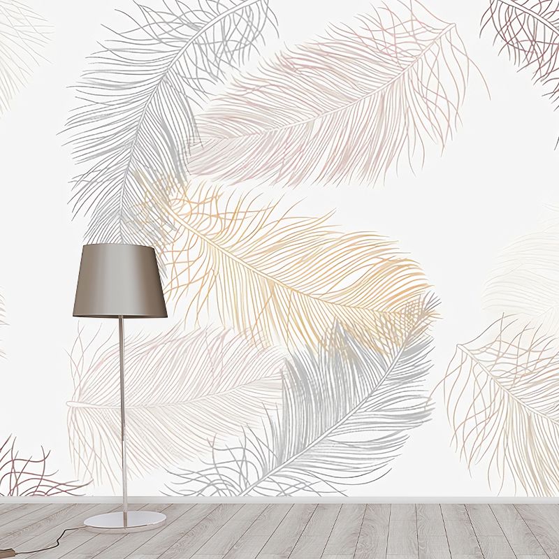 Custom-Printed Illustration Simple Mural Wallpaper for Children's Bedroom with Feather in Beige