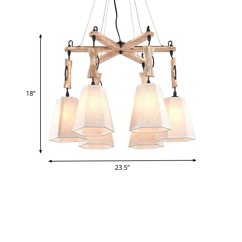 Tapered Fabric Chandelier Light Traditional 6 Lights Living Room Pendant Lighting in White/Black/Flaxen