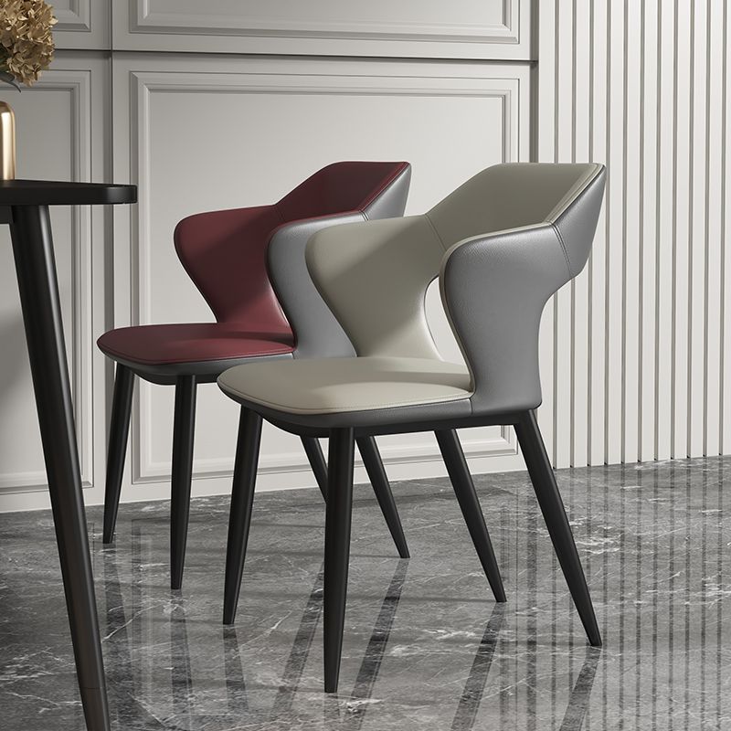 Industrial Style Faux Leather Side Chair with 4 Metal Legs Open Back Dining Side Chair