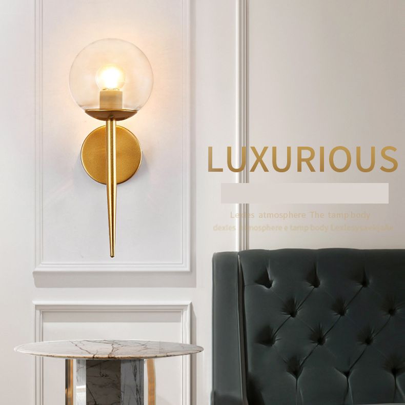 Glass Globe Wall Sconce in Modern Simplicity Wrought Iron Wall Lamp for Interior Spaces