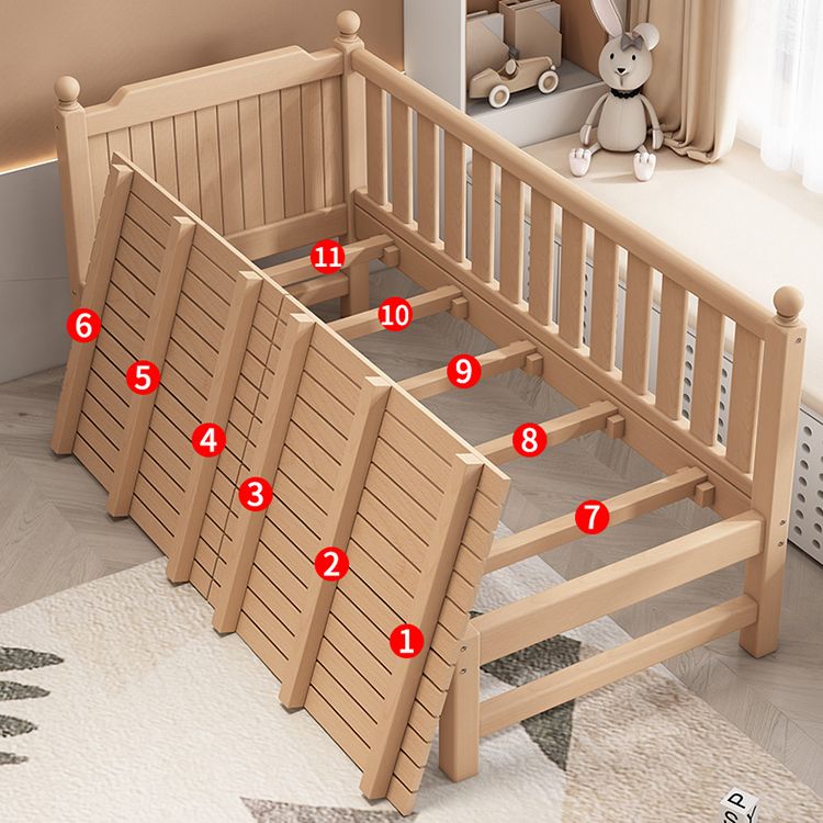 Farmhouse Beech Nursery Bed Solid Wood Baby Crib with Guardrails