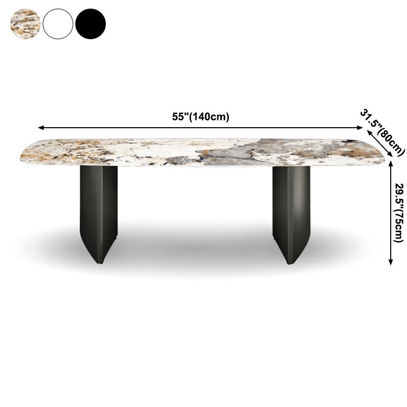 Table de salle à manger rectangulaire Simplicity Table en pierre frittée avec double piédestal