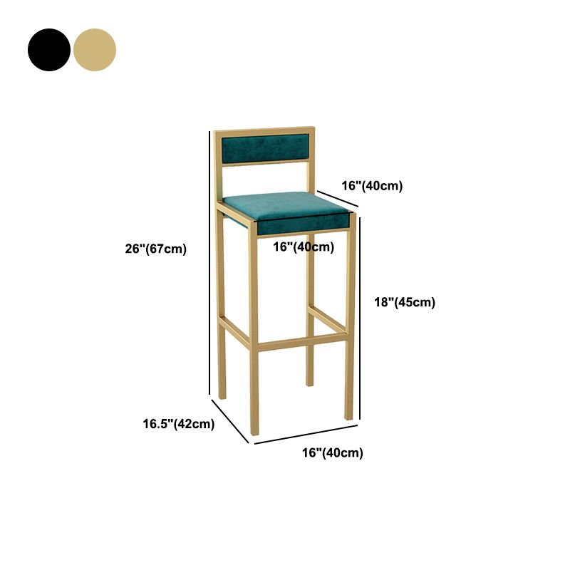 Modern Armless Backrest Counter Stool Iron Dining Room Bar Stool with Velvet Cushion