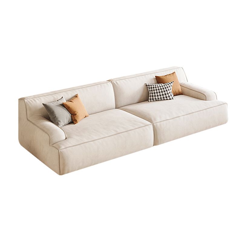 Beige Recessed Arm Sofa Tight Back Standard Sofa for Living Room