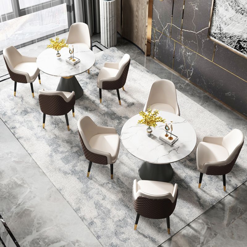 Traditional Luxury Dining Table Round White Top Pedestal Dining Table