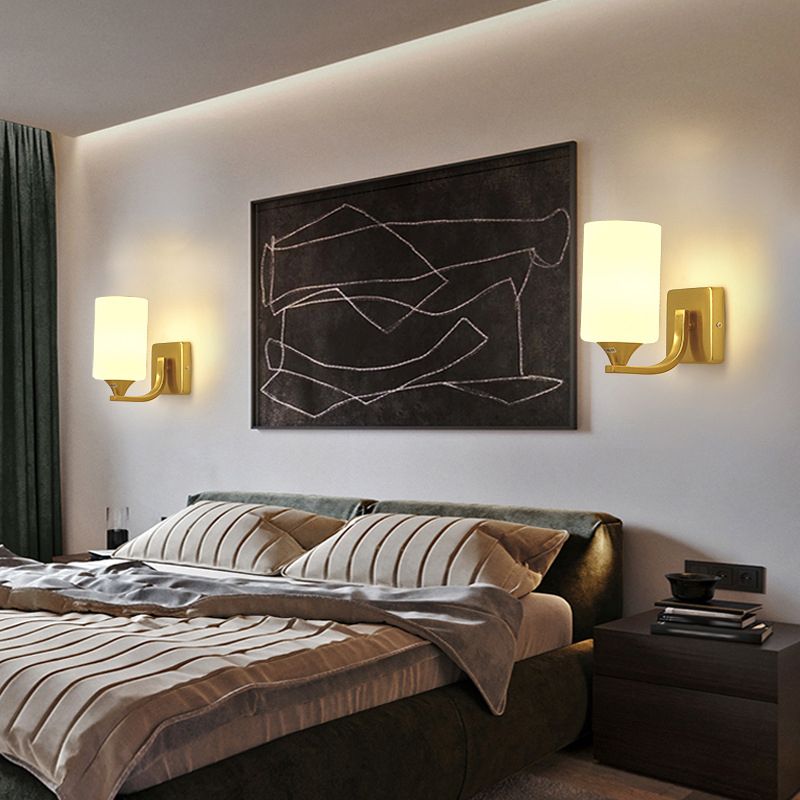 Simple Wall Sconce Cylinder Wall Light Fixture in Gold for Bedroom
