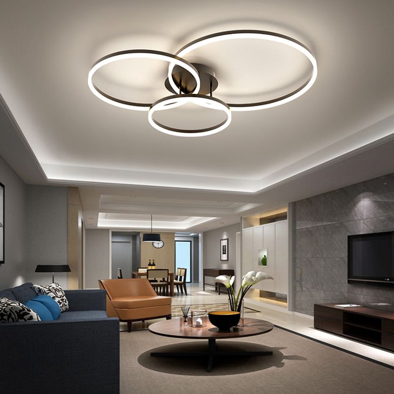 LED Circle 2 / 3 - Light Semi Flush Mount Metal and Acrylic Black Ceiling Semi Flush