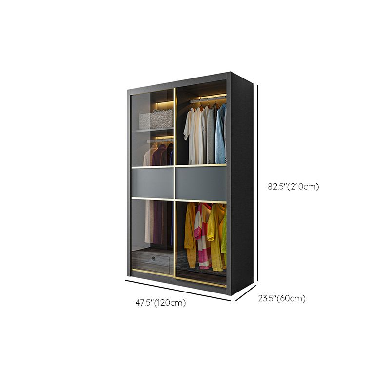 Modern Grey Storage Cabinet Mirrored Finish Cabinet with Glass Doors