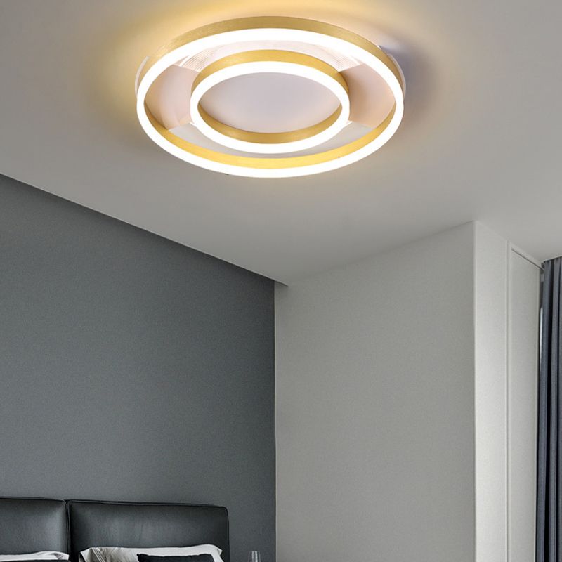 Gold Ceiling Mount Light Round LED Ceiling Light with Silica Gel Shade for Bedroom