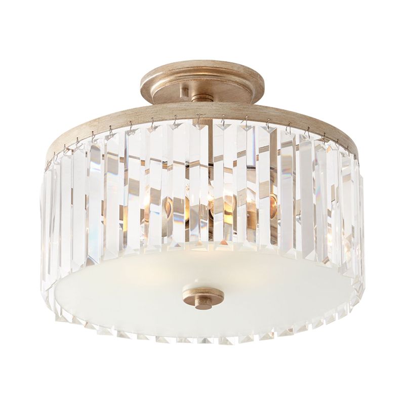 Circle Crystal Block Semi Flush Simplicity 3 Bulbs Corridor Flush Mount Recessed Lighting in Gold