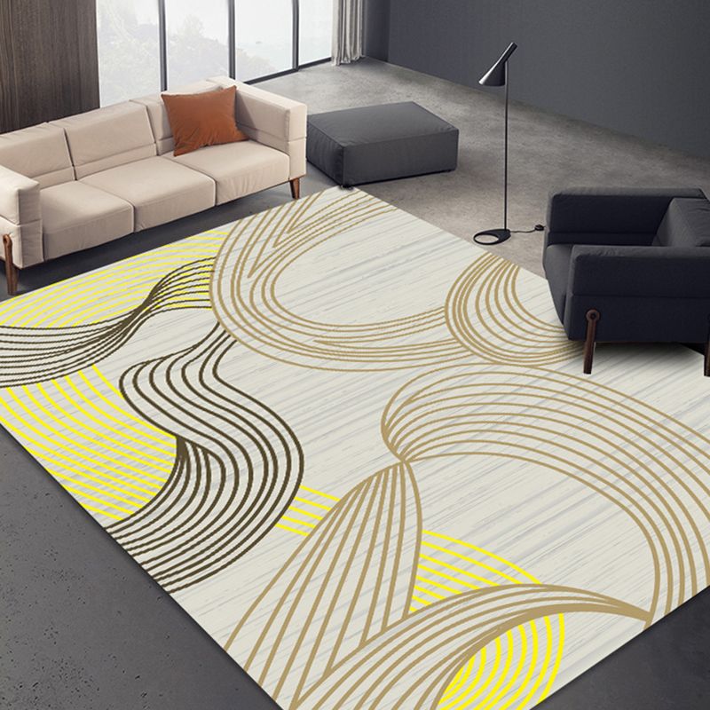 Stylish Watercolor Pattern Rug with Swirl Stripe Multicolor Contemporary Rug Polyester Pet Friendly Non-Slip Backing Washable Area Rug for Living Room