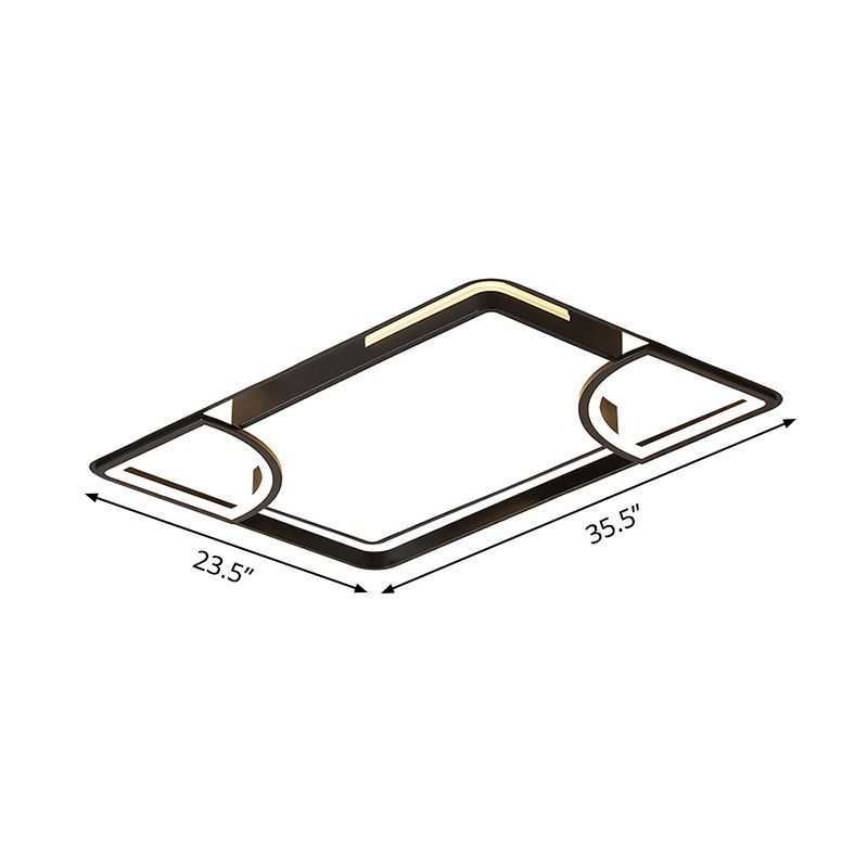 Black Thin Rectangle Ceiling Flush Modern Acrylic LED Flushmount Lighting in Warm/White Light with Sector Cutouts Design