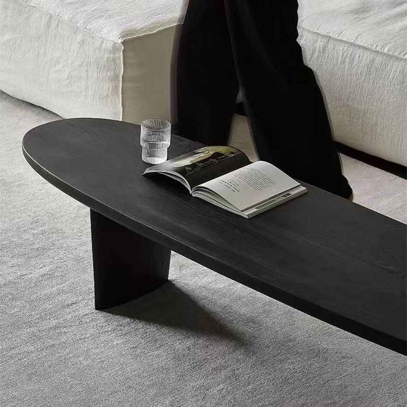 Modern 2 Legs Oval Cocktail Table Wooden Coffee Table in Black