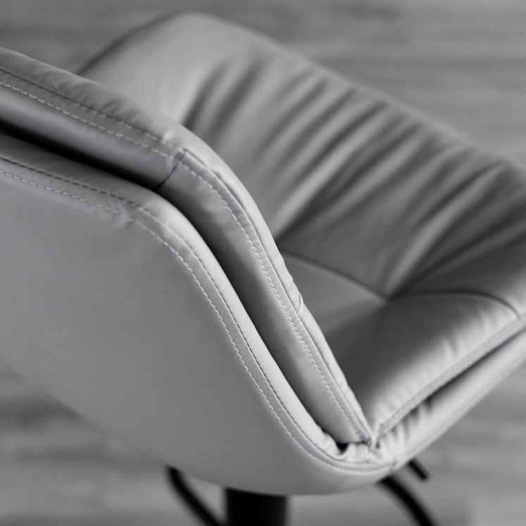 Modern Metal Barstool Faux Leather Footrest Stool Adjustable Height in Matte Finish