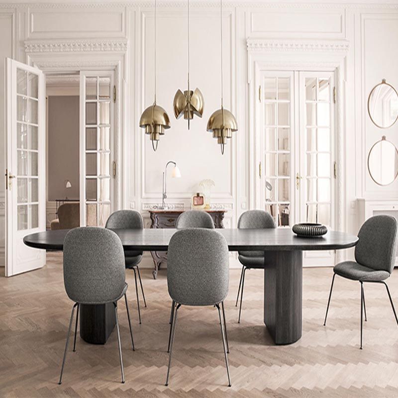 Oval Solid Wood Dining Table Modern Black Furniture with Double Pedestal for Apartment