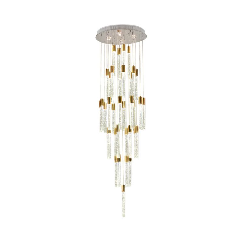 Modern Tube Cluster Pendant Lamp 24 Heads Clear Glass LED Hanging Ceiling Light in Gold