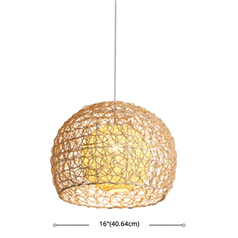 1 Light Half-circle Pendant Asia Rattan Ceiling Pendant Light with Hanging Cord for Bedroom