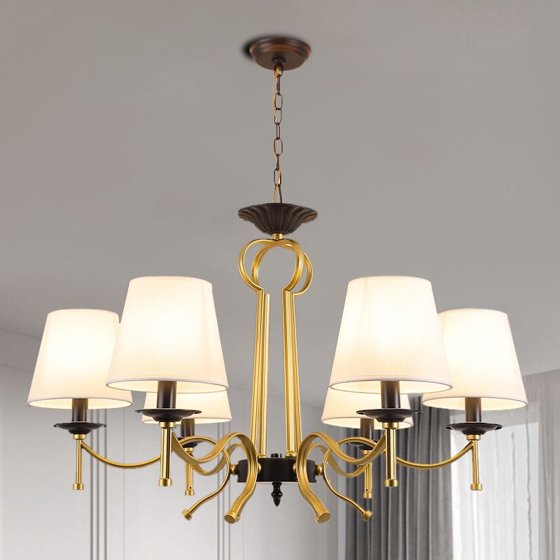 Green noir / lin 6/8 lumières du lustre rétros Shade conique à la fin du plafond avec un bras en métal courbé