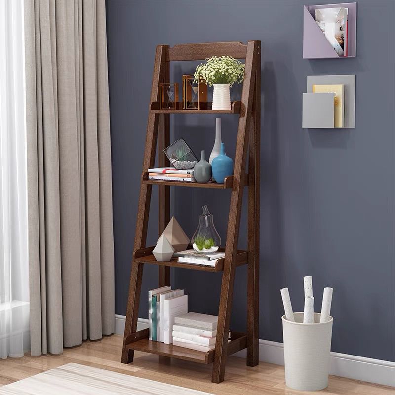 Ladder Bookshelf Modern Walnut Bookcase with 4-shelf for Home Office