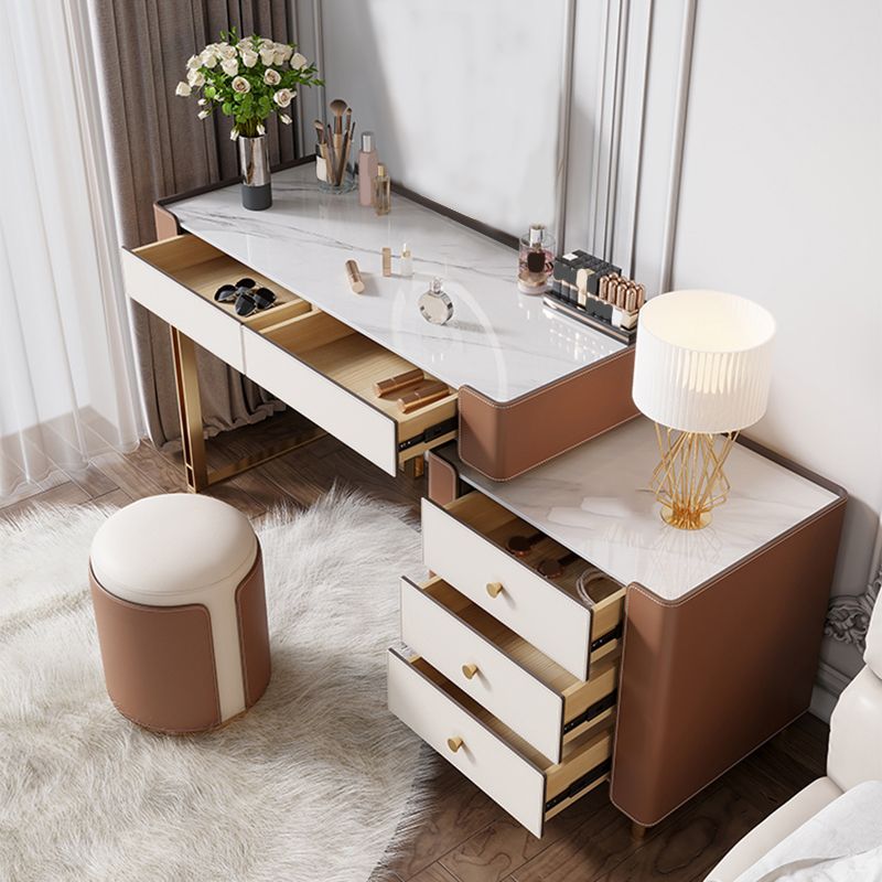 White Slate Vanity Set Metal Table Legs with 2/5 Drawers Dresser