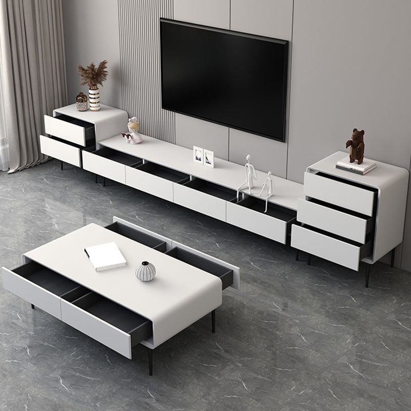 White TV Media Console Contemporary TV Stand Console with Drawers